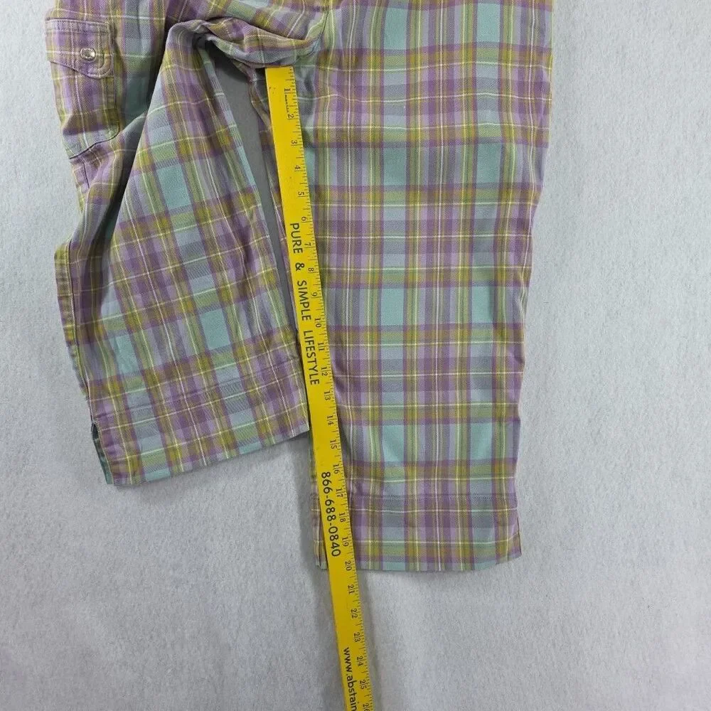Liz Golf Audra Capris Pants Women's Size 14 Lavender Plaid Snap Pocket Stretch - Picture 6 of 8